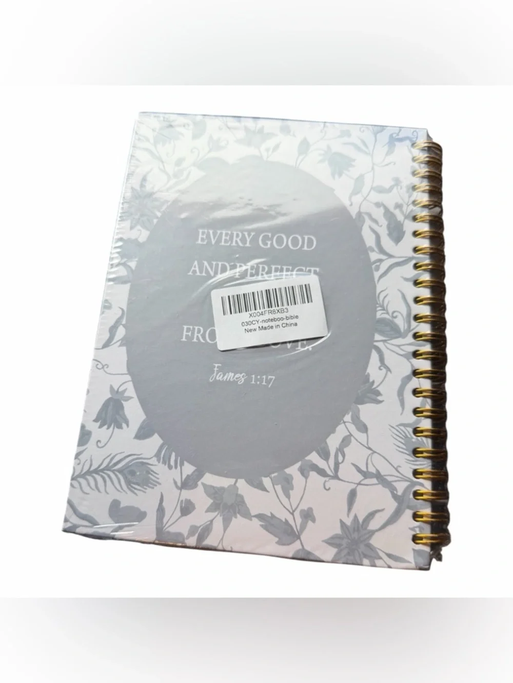 NWT Gray Floral Spiral Journal Notebook - With Inspirational Quote